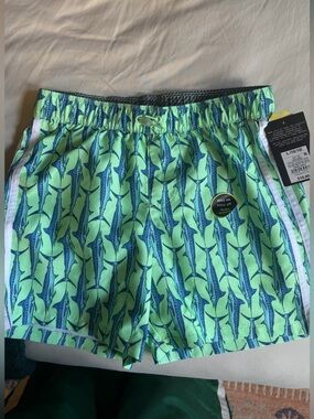 NWT Target Neon Green Swim Shorts with Blue Marlin Print